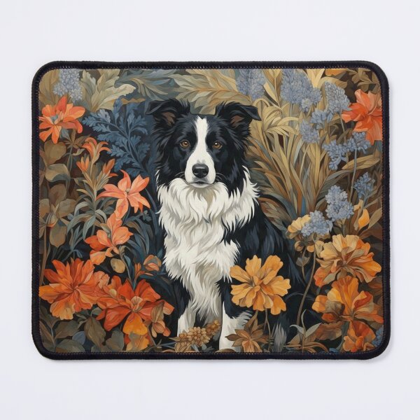 Item preview, Black White Border Collie Dog Floral Art designed and sold by AntiqueImages.
