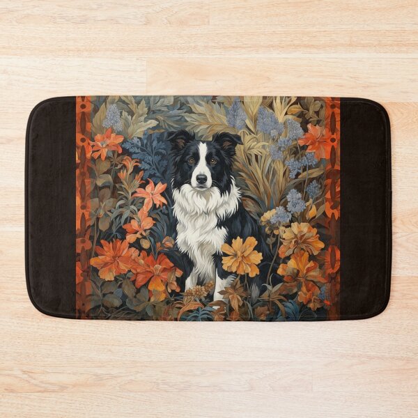 Item preview, Black White Border Collie Dog Floral Art designed and sold by AntiqueImages.
