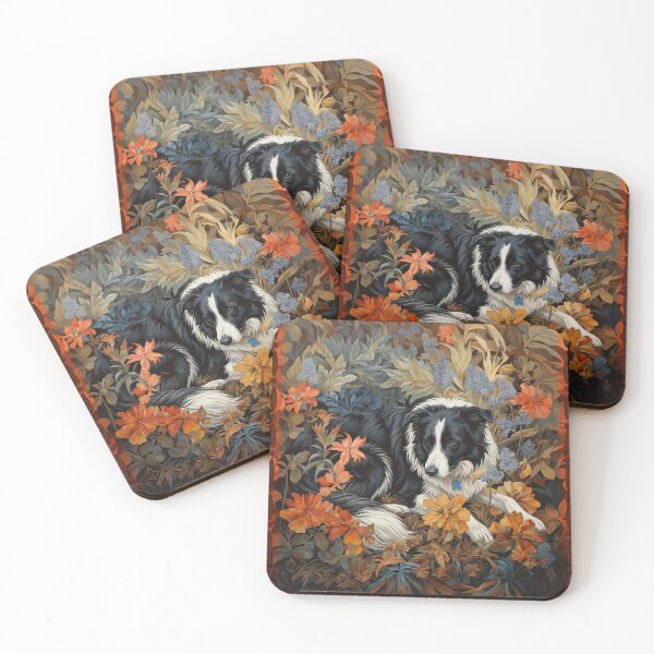 Item preview, Black White Border Collie Dog Floral Art designed and sold by AntiqueImages.