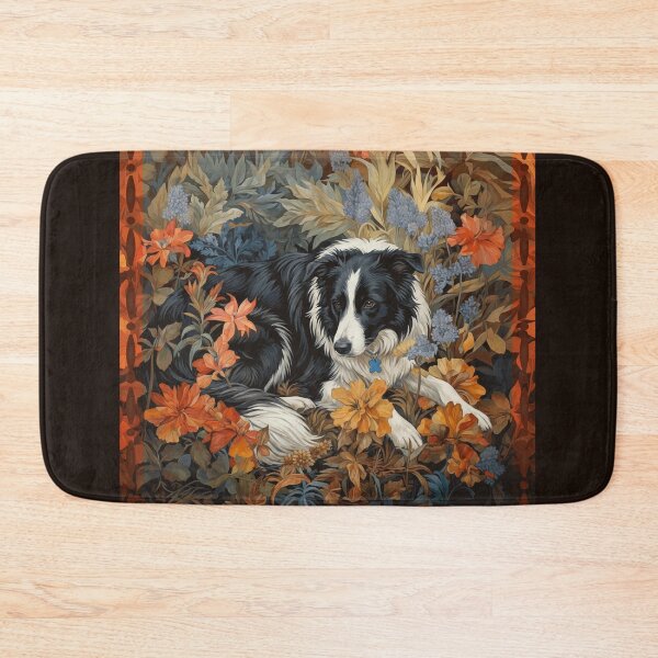 Item preview, Black White Border Collie Dog Floral Art designed and sold by AntiqueImages.