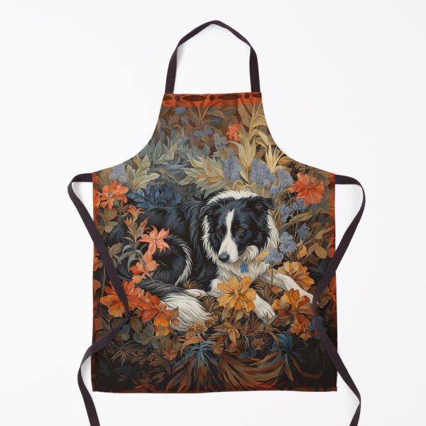 Item preview, Black White Border Collie Dog Floral Art designed and sold by AntiqueImages.