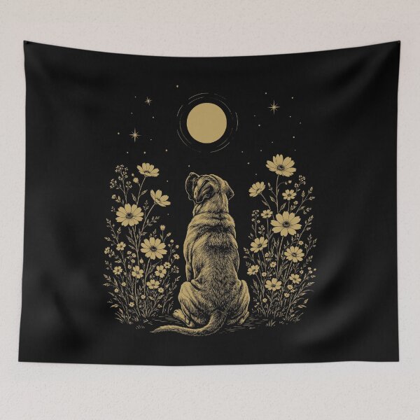 Item preview, Mastiff Moon Night Flower Minimalist Boho Dog Lover designed and sold by DoodleTortle.