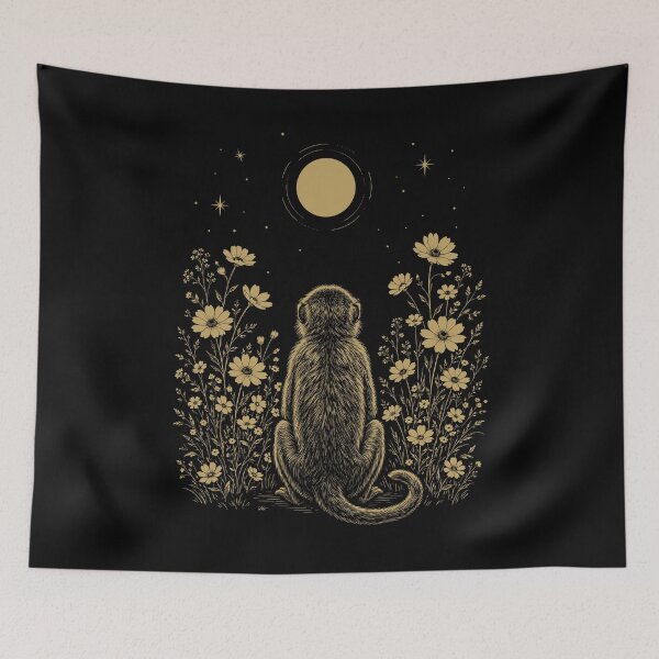 Item preview, Monkey Moon Night Flower Minimalist Boho Lover designed and sold by DoodleTortle.