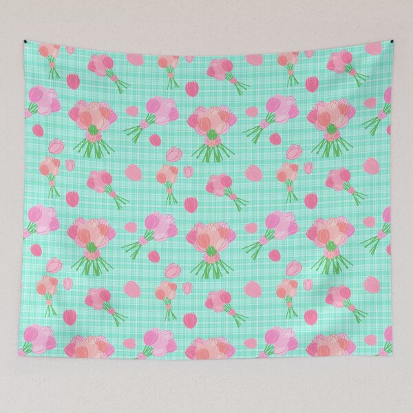 Item preview, Tulips and Bow Bouquets pattern on plaid mint designed and sold by CreaTwinkles.
