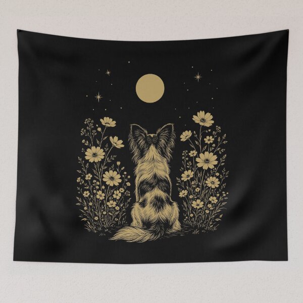 Item preview, Papillon Moon Night Flower Minimalist Boho Dog Lover designed and sold by DoodleTortle.