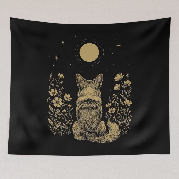 Item preview, Pembroke Welsh Corgi Moon Night Flower Minimalist Boho Dog Lover designed and sold by DoodleTortle.