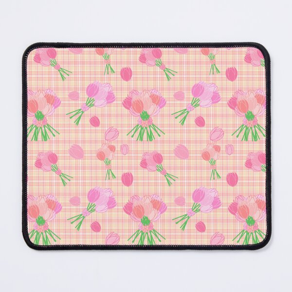 Item preview, Tulips and Bow Bouquets pattern on plaid salmon designed and sold by CreaTwinkles.
