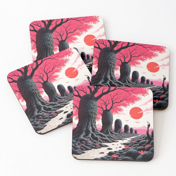 Item preview, Crimson Path I – Surreal Landscape with Black Trees and Red Sun designed and sold by Huskyyy Designs.