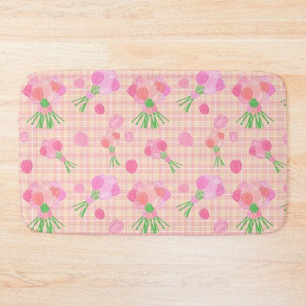 Item preview, Tulips and Bow Bouquets pattern on plaid salmon designed and sold by CreaTwinkles.
