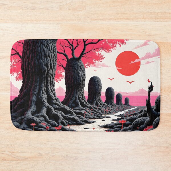Item preview, Crimson Path I – Surreal Landscape with Black Trees and Red Sun designed and sold by Huskyyy Designs.