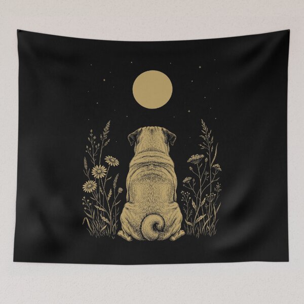 Item preview, Pug Moon Night Flower Minimalist Boho Dog Lover designed and sold by DoodleTortle.