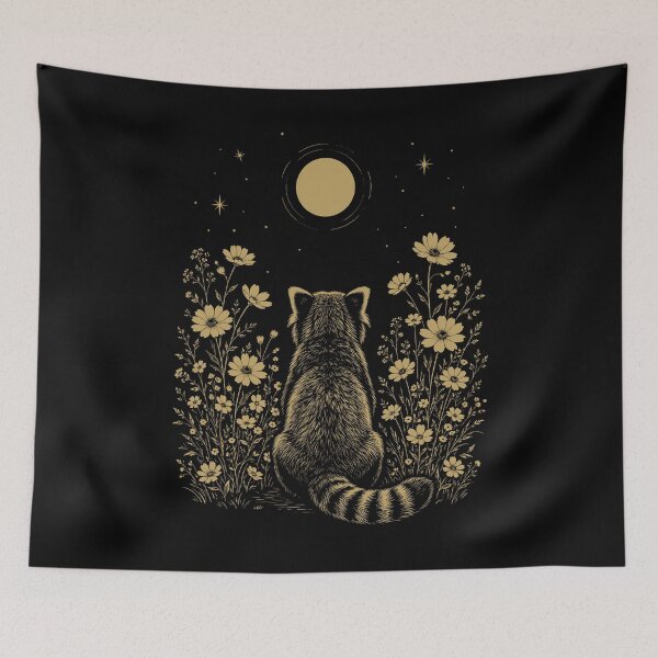 Item preview, Red Panda Moon Night Flower Minimalist Boho Lover designed and sold by DoodleTortle.