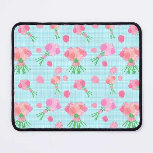 Item preview, Tulips and Bow Bouquets pattern on plaid blue designed and sold by CreaTwinkles.