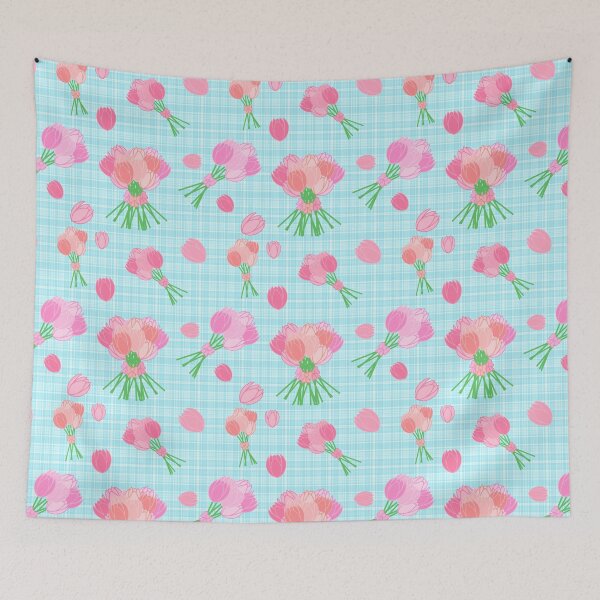 Item preview, Tulips and Bow Bouquets pattern on plaid blue designed and sold by CreaTwinkles.