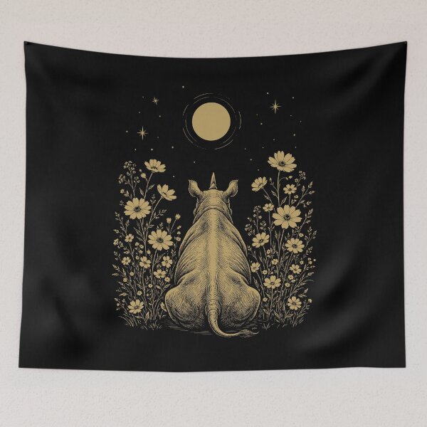 Item preview, Rhino Moon Night Flower Minimalist Boho Lover designed and sold by DoodleTortle.