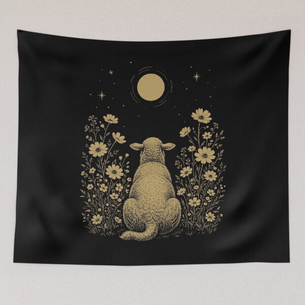 Item preview, Sheep Moon Night Flower Minimalist Boho Lover designed and sold by DoodleTortle.