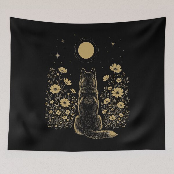 Item preview, Husky siberiano Luna Noche Flor Minimalista Boho Amante de los perros designed and sold by DoodleTortle.