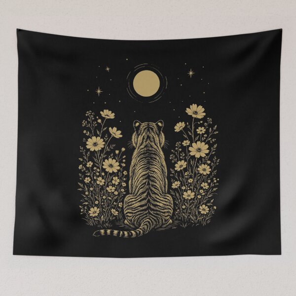 Item preview, Tiger Moon Night Flower Minimalist Boho Lover designed and sold by DoodleTortle.