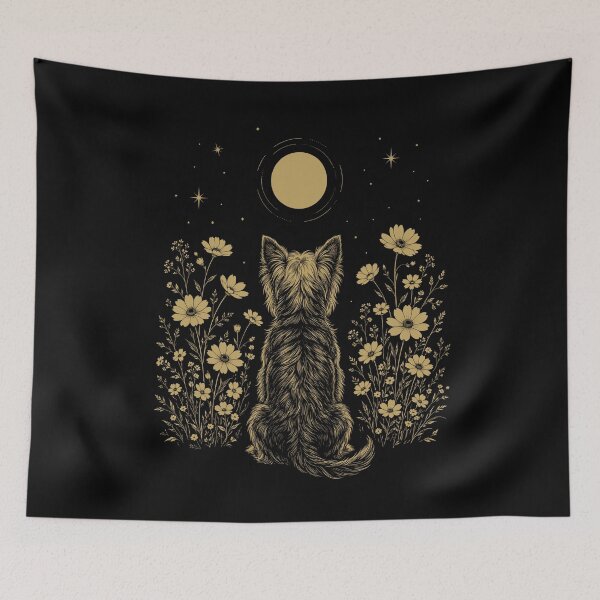 Item preview, Yorkshire Terrier Moon Night Flower Minimalist Boho Dog Lover designed and sold by DoodleTortle.
