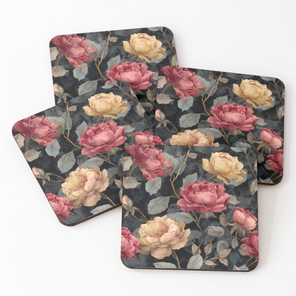 Item preview, Midnight Floral Pattern Vintage Watercolor Red Yellow Roses designed and sold by GrinGalore.