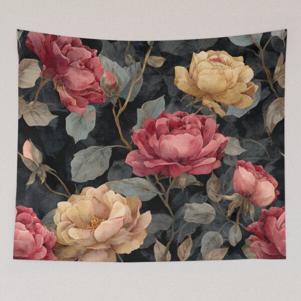 Item preview, Midnight Floral Pattern Vintage Watercolor Red Yellow Roses designed and sold by GrinGalore.