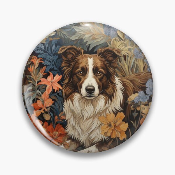 Item preview, Brown White Border Collie Art Nouveau Floral designed and sold by AntiqueImages.