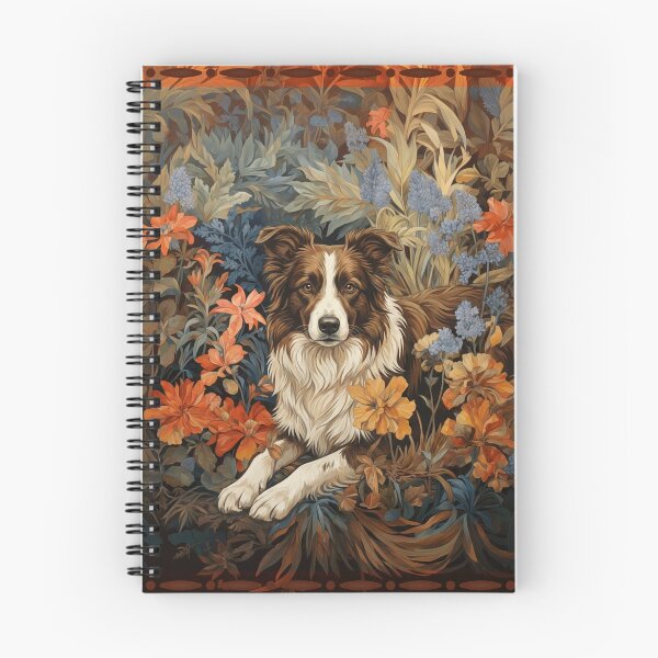 Item preview, Brown White Border Collie Art Nouveau Floral designed and sold by AntiqueImages.