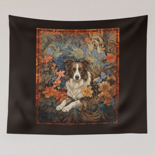 Item preview, Brown White Border Collie Art Nouveau Floral designed and sold by AntiqueImages.