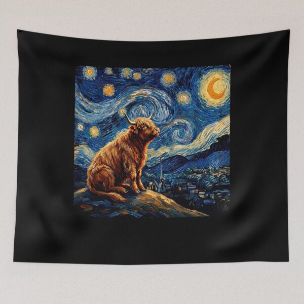 Item preview, Highland Cow Starry Night Van Gogh Art Lover designed and sold by TerryConnells.