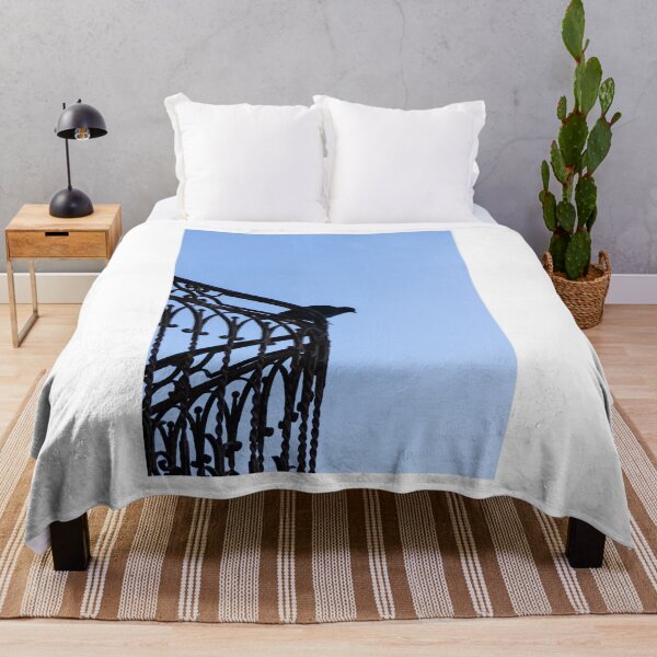 Item preview, Pigeon Silhouette Perched on Wrought Iron Balcony Railing Against Clear Blue Sky at Dusk designed and sold by Nmallia.