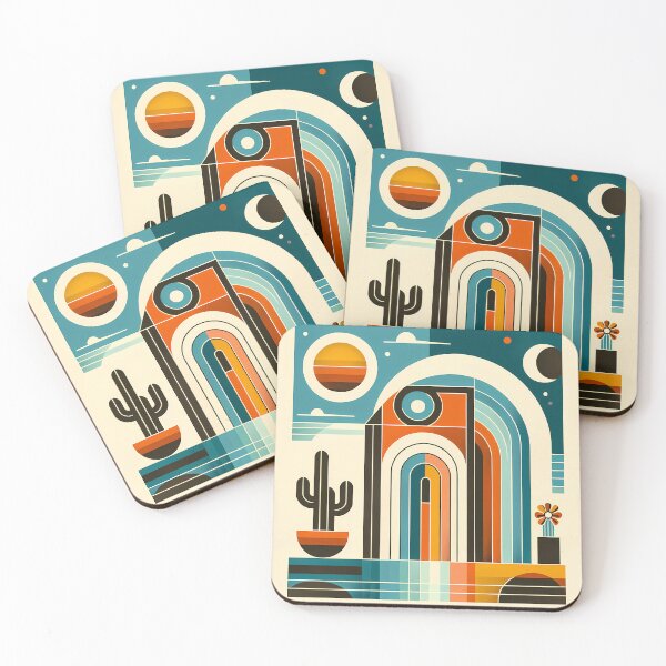 Item preview, Retro Desert Arches with Cactus and Celestial Shapes designed and sold by InkSmithery.