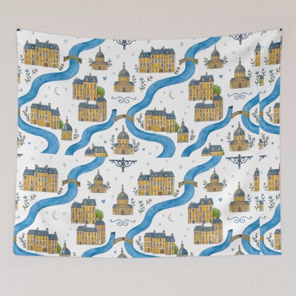 Item preview, Paris Night Seine River Pattern - Whimsical French Cityscape Art designed and sold by MT-Hub | Cute Aesthetic Art, Stickers & Phone Cases.