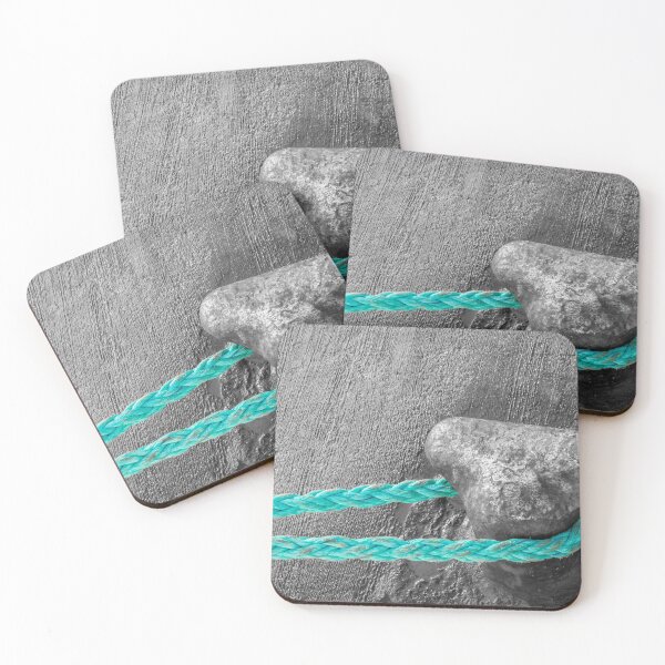 Item preview, Turquoise Rope Secured to Weathered Bollard on Dock - Nautical Mooring Close-Up With Texture designed and sold by Nmallia.