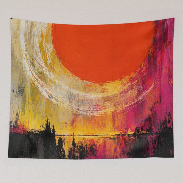 Item preview, Burning sun over an abstract city – Modern canvas art in grunge style designed and sold by Bernd Friese.