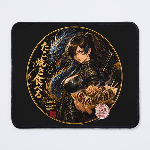 Item preview, Eat Takoyaki Cyber Samurai Girl with Blue Dragon designed and sold by Dragon-Samurai.
