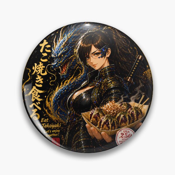 Item preview, Eat Takoyaki Cyber Samurai Girl with Blue Dragon designed and sold by Dragon-Samurai.