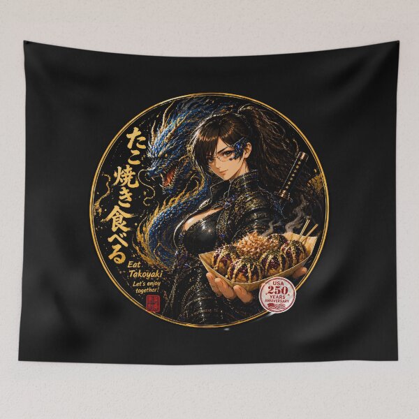 Item preview, Eat Takoyaki Cyber Samurai Girl with Blue Dragon designed and sold by Dragon-Samurai.