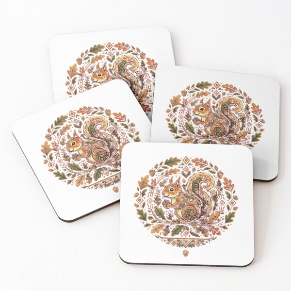 Item preview, Intricate Folk Art Squirrel and Autumn Acorns designed and sold by SajolCanva.