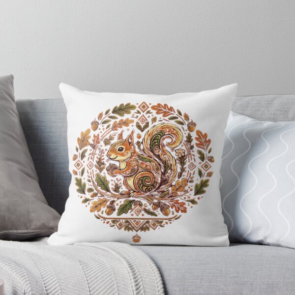 Item preview, Intricate Folk Art Squirrel and Autumn Acorns designed and sold by SajolCanva.