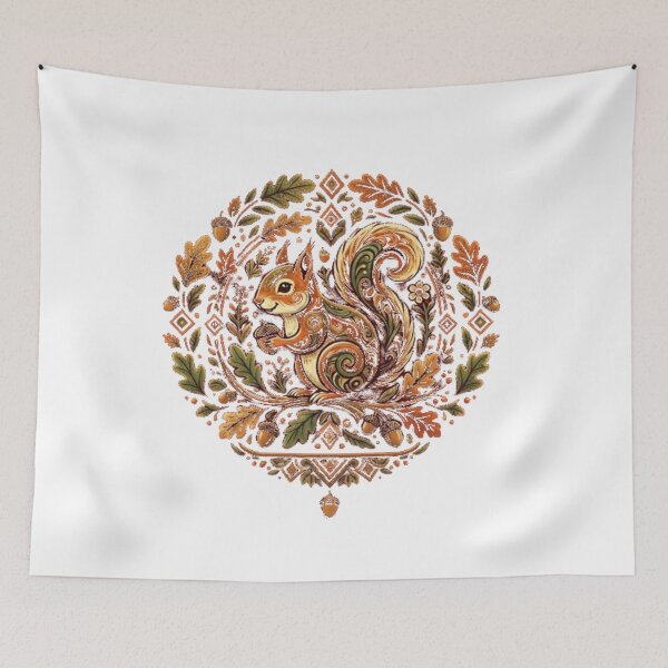 Item preview, Intricate Folk Art Squirrel and Autumn Acorns designed and sold by SajolCanva.