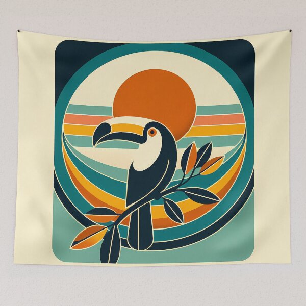 Item preview, Retro Toucan Sunset in Teal and Orange designed and sold by InkSmithery.