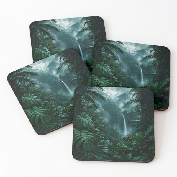 Item preview, Moody Teal Tropical Jungle Mist with Monstera Leaves designed and sold by Glitchart66.