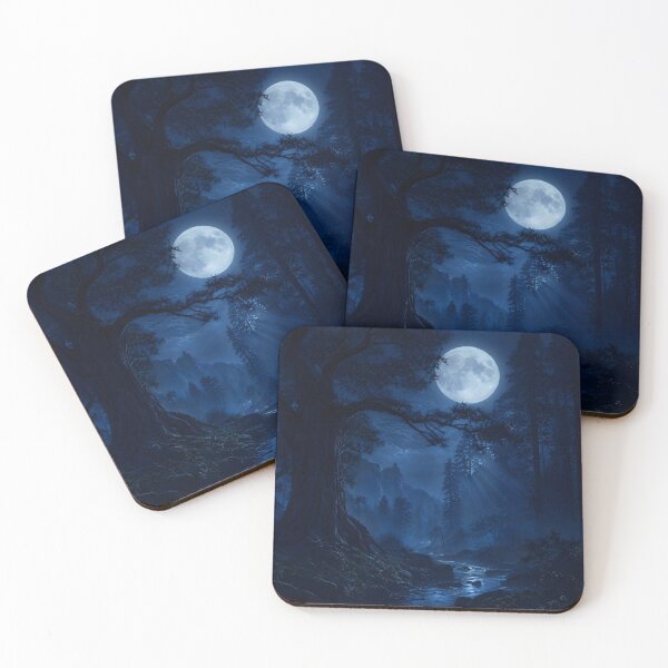 Item preview, Deep Navy Night Forest Moon Silhouettes Mysterious Art designed and sold by Glitchart66.