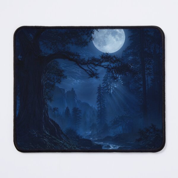 Item preview, Deep Navy Night Forest Moon Silhouettes Mysterious Art designed and sold by Glitchart66.