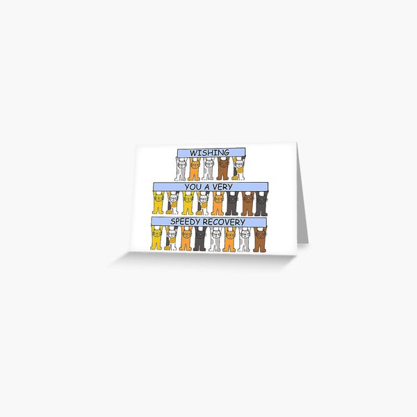 Speedy Recovery Cute Cartoon Cats Holding Banners Greeting Card
