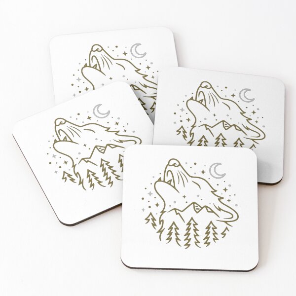 Item preview, Howling Wolf Night Scene – Minimalist Nature Line Art Design designed and sold by Aedition.
