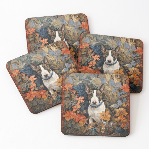 Item preview, Brindle Bull Terrier Floral Botanical Dog Art designed and sold by AntiqueImages.