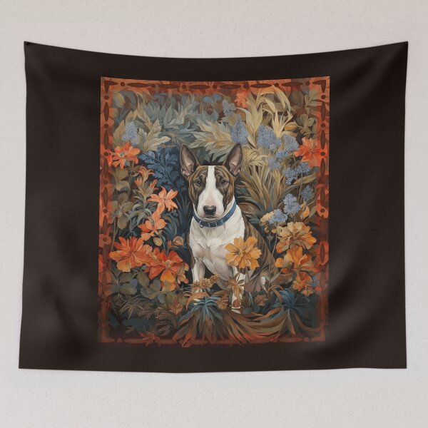 Item preview, Brindle Bull Terrier Floral Botanical Dog Art designed and sold by AntiqueImages.