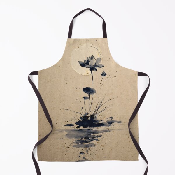 Item preview, Lotus Moon Art Print | Japanese Sumi-e Wall Art | Raw Zen Botanical Decor | Indigo and Sepia designed and sold by yugenprint.