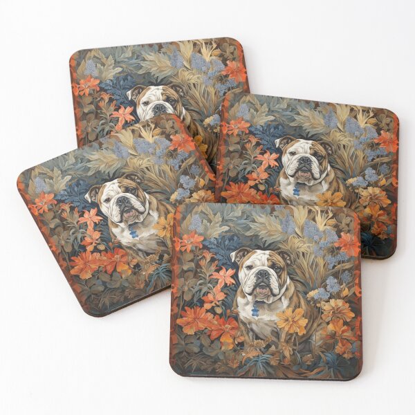 Item preview, English Bulldog Brindle White Floral Dog Art designed and sold by AntiqueImages.